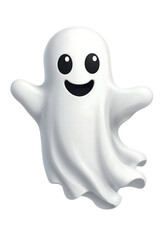 Fototapeta premium Cute little white ghost character smiling and floating in the air transparent background
