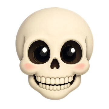 Cute cartoon human skull illustration with big eyes and blushing cheeks transparent background