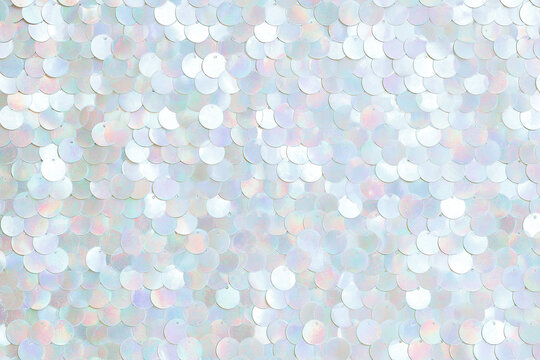 Iridescent White Sequin Curtain Shimmering Backdrop For Party Celebration