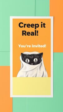 Trendy vertical Halloween party invitation flyer reads "Creep it Real! You're Invited!".