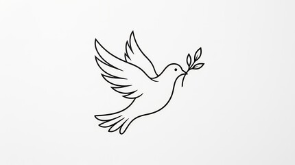 Fototapeta premium Minimalist Peace Dove with Clean Black Line Art on Pure White Background peace dove minimal line art simple white background freedom hope symbol bird harmony love graphic design 