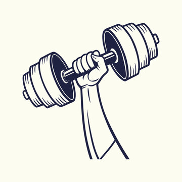 Hand holding a barbell weight vintage style vector illustration
