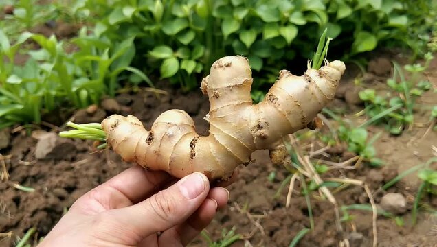  Detailed 4K Ultra HD studio video capturing a fresh whole ginger root slowly revolving on a platform to expose its natural textures ideal for herbal medicine guides culinary ingredient