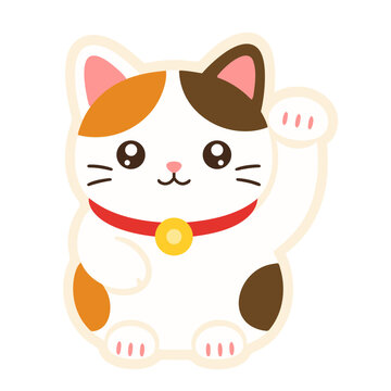 maneki neko vector illustration kawaii japanese figurine good luck symbol 