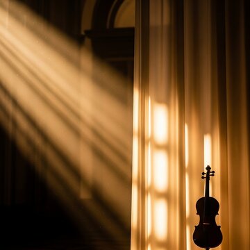 Violin silhouette with light rays
