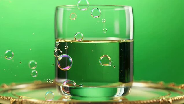 Sharp 4K Ultra HD 3D motion animation displaying realistic liquid bubble clusters rising against a solid green screen backdrop customized for cosmetic advertising visual effects soap