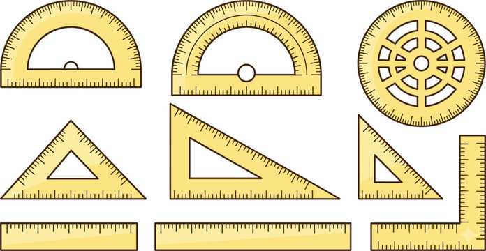 Set of linear mathematical measuring tools isolated on white background for architecture engineering blueprints classroom supplies and graphic designs