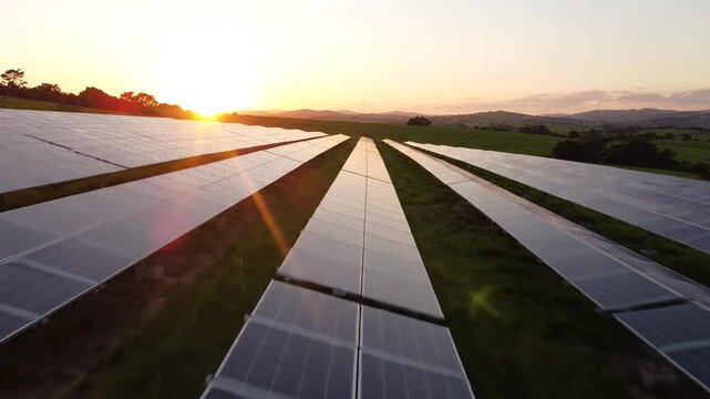 Solar Panels On Green Hillside - Generative AI 4K Stock Footage
