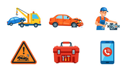 Naklejka premium Vector Set of Car Repair and Towing Service Icons