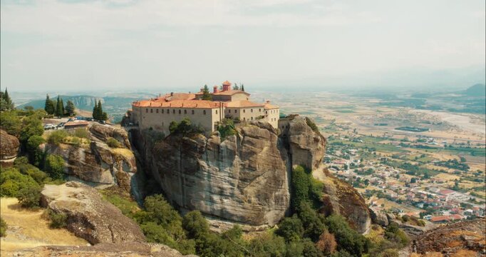 A view of the Meteora rock formation with cluster of Greek Orthodox monasteries in Thesally northwestern Greece