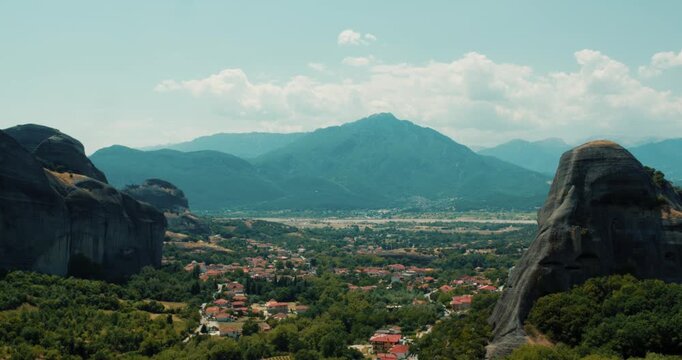 A view of the rounded boulders Meteora rock formations in Thesally northwestern Greece