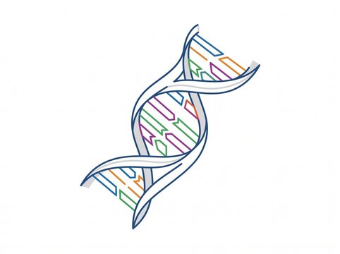 DNA double helix structure illustration, colorful genetic code molecule icon on white