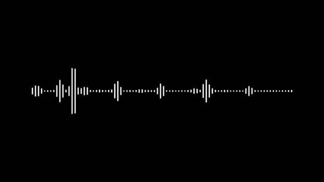 abstract sound waveform spectrum animation on dark background white line audio visualization, voice recording effect overlay music frequency meter, digital equalizer rhythm motion. 4k