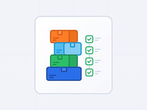 Stacked cardboard boxes with checklist icon representing organized logistics and delivery