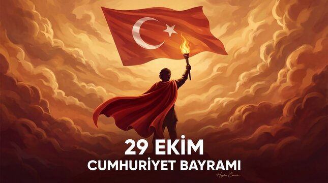 October 29 1923: Translation: 29 October Turkey Republic Day, happy holiday illustration