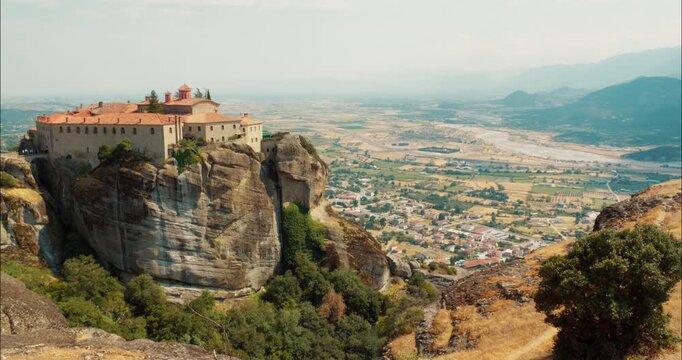 View of the Meteora rock formation with cluster of Greek Orthodox monasteries in Thesally northwestern Greece