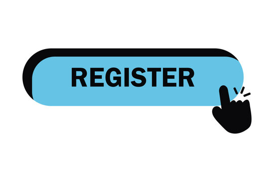 Register button vector icon with hand cursor clicking on white background