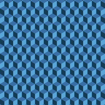 Geometric seamless pattern hexagonal cube shapes. Minimal blue abstract background creating optical illusion. Background for printing and wallpaper.