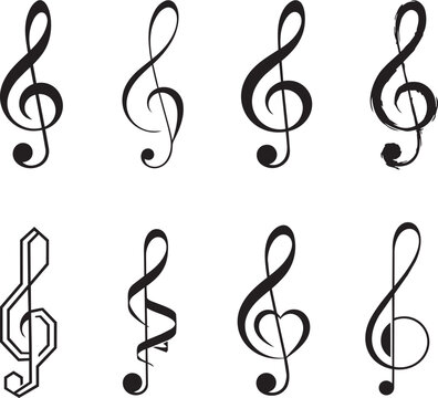 treble clef music symbol set with artistic and decorative variations vector illustration