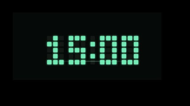 Digital LED Clock 20 Second Countdown Timer Animated Green Pixel Display Motion Graphic Black Background