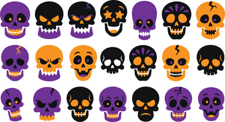 Obraz premium A spooky collection of vibrant colorful skulls perfect for halloween decorations and eerie festive designs