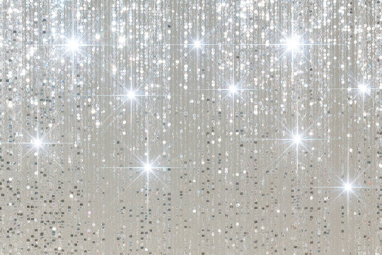 Sparkling White Sequin Curtain Backdrop With Brilliant Starburst Light