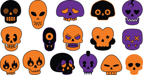 Obraz premium A vibrant collection of halloween skulls in various colors creating a spooky and festive atmosphere for the holiday season