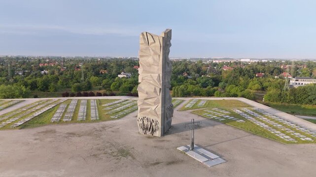 Wroclaw, Poland - aerial view of Monument to the Polish Army Soldiers on Oporowskie Hill. Built in 1979