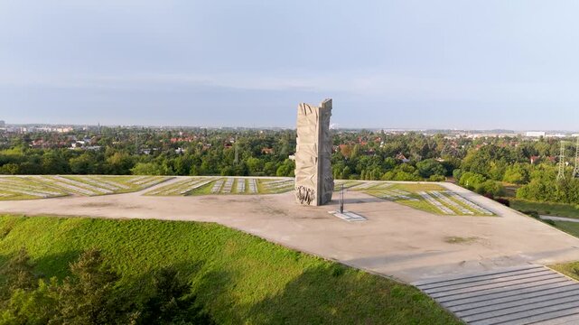 Wroclaw, Poland - aerial view of Monument to the Polish Army Soldiers on Oporowskie Hill. Built in 1979