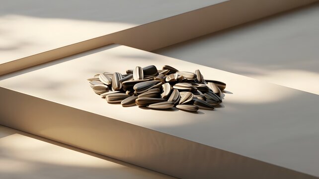 Sunflower seeds arranged on a clean beige surface under soft natural lighting for culinary presentation