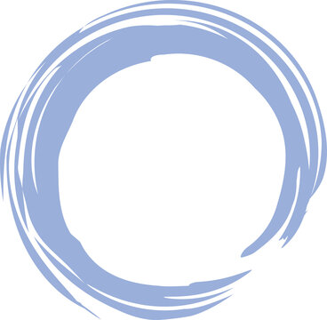 Blue brush stroke circle frame elements. Hand-painted watercolor ring design. Artistic calligraphy splotch border for creative composition.