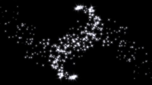 Smooth twinkling star glitter line animation luxury glowing white particles magical sparkle dust fairy doodle stars trail shimmering starlight overlay, motion background. black screen 4k