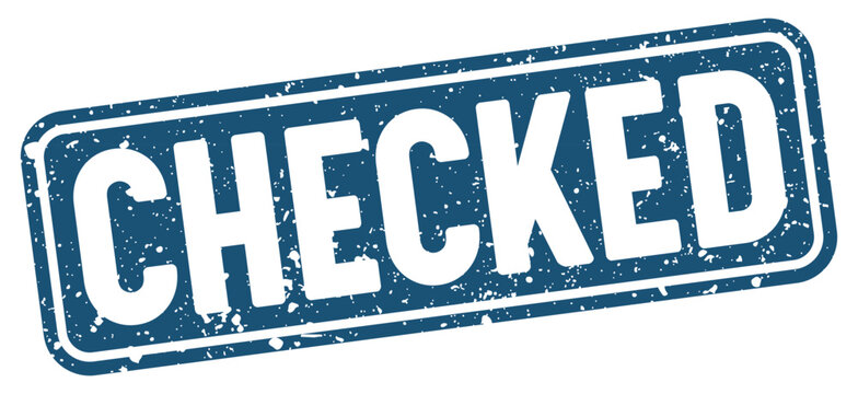 checked stamp. checked blue rectangular grunge stamp on transparent background