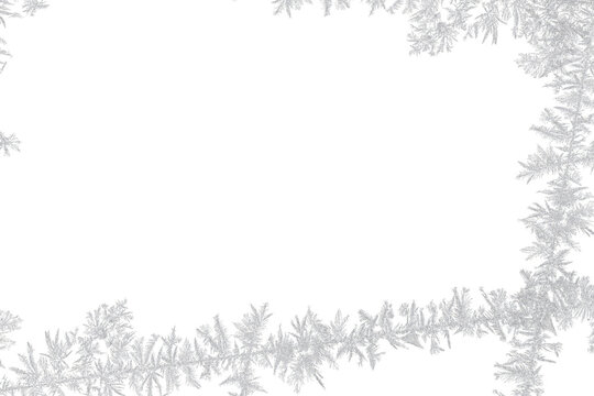 Christmas frost border with ice crystals on a transparent background.
