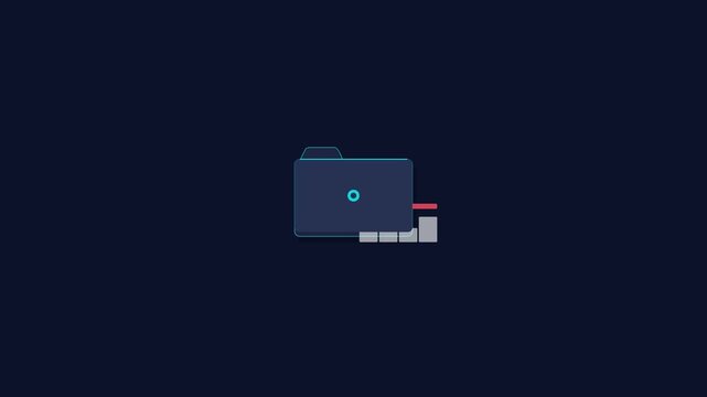 Digital folder organizing files and data charts in a network connection