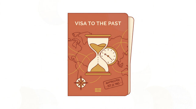 Retro Passport Concept Vector Illustration with Hourglass Clock Compass Map "Visa to the Past" Isolated
