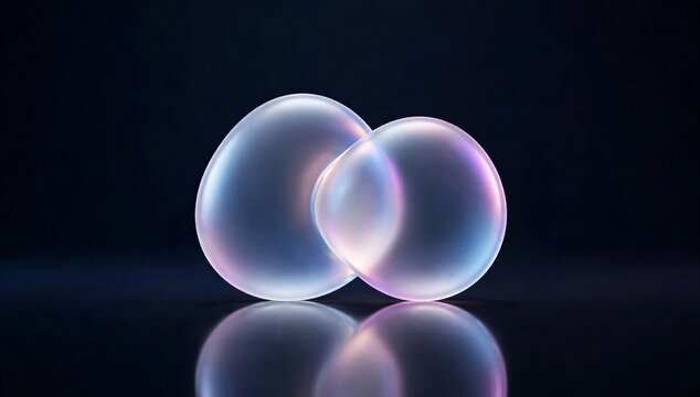 Two glowing translucent spheres overlap on a dark background, symbolizing team collaboration software v3, connection, shared focus, and digital partnership.