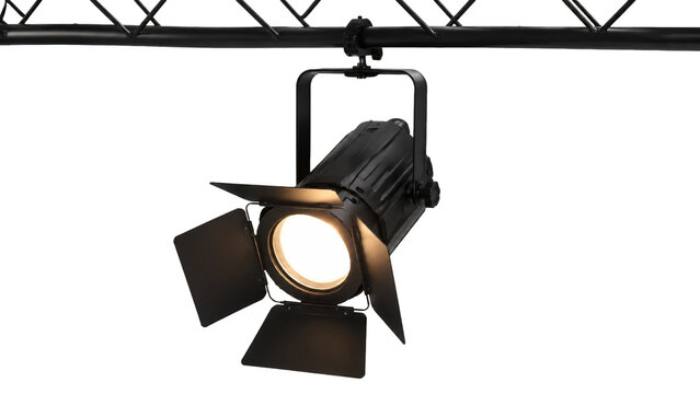 Professional stage spotlight with a hanging truss isolated on transparent background