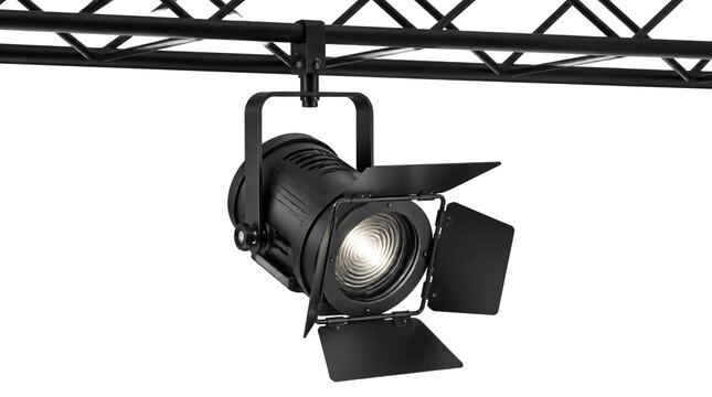 Professional stage spotlight with a hanging truss isolated on transparent background