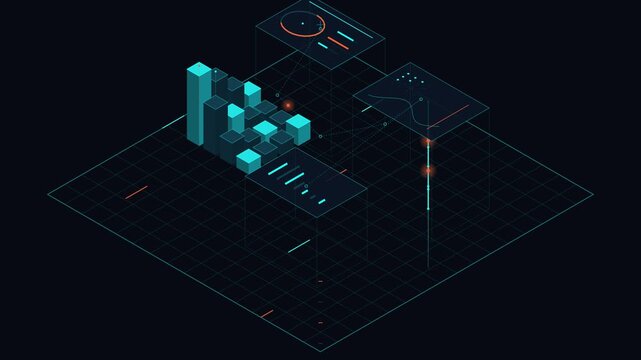 Isometric 3D Data Visualization and Digital Analytics Interface Animation