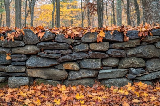 Stone wall autumn leaf fallen leaf rock wall forest nature rustic texture orange leaf brown leaf stone wall leaf litter autumn foliage season outdoor landscape park garden woodland tree trunk