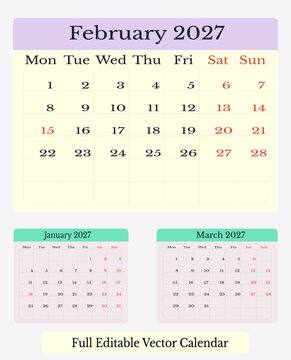 Editable Calendae, Monthly Planner Template with before and after month, nd Monday Week Start