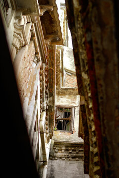 Narrow view of the window of an ancient building in Delhi, India made around in 1700's.
