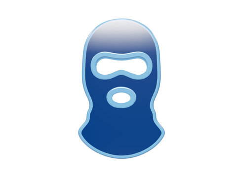 3D glossy blue balaclava ski mask icon with rounded edges and soft highlights isolated on a transparent background