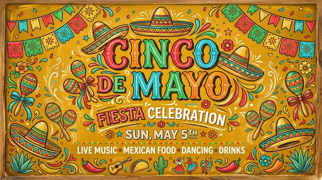 Colorful Chalkboard Cinco De Mayo Mexican Fiesta Banner Illustration Background