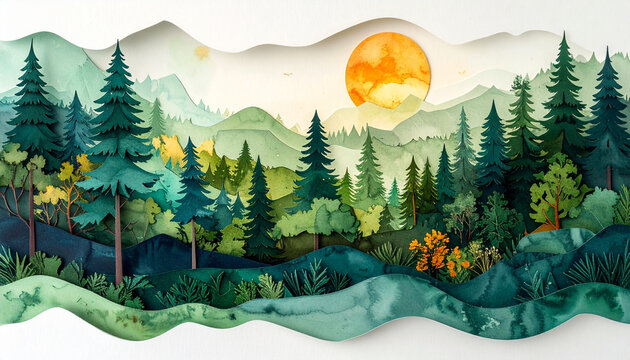 Watercolor forest landscape illustration
