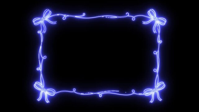 Glowing Blue Neon Ribbon Bow Frame Border Motion Loop Black Background