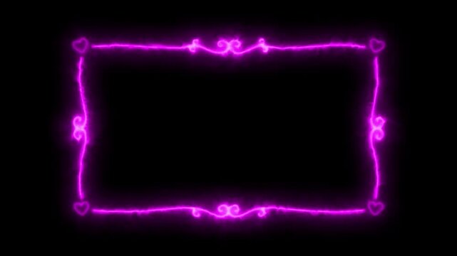 Glowing Pink Neon Heart Border Frame Motion Loop Black Background