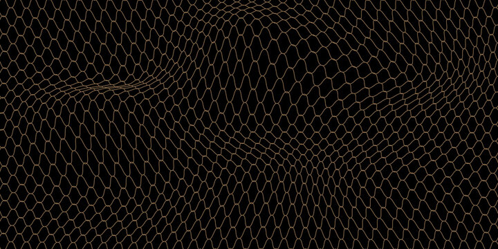 Abstract Mesh Net Wave Pattern Over Black Background With 3D Wireframe Grid Texture