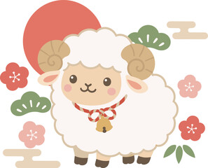 Fototapeta premium New Year Card Fluffy Sheep Illustration